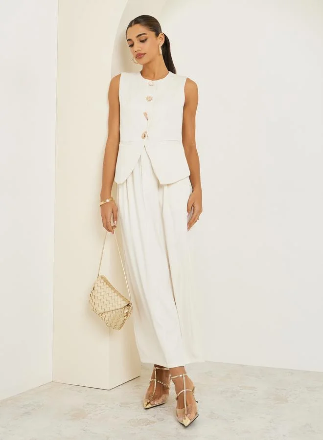 Styli Women Cream Sleeveless Buttoned Waistcoat